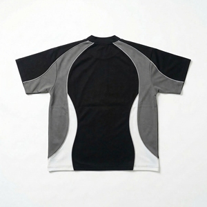 เสื้อยืดกีฬาสีดำ/เทา — ผลิตจากผ้าโพลีผสมเพื่อประสิทธิภาพสูง |   OEM แบรนด์ส่วนตัว - Product Image 2