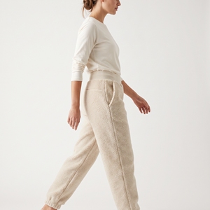 Beige Fleece <b>Sherpa</b> <b>Jogger</b> Pants Elastic Waist Breathable Soft Warm Casual Winter Home Wear - Product Image 4