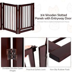 4-Panel 30\" H Brown Dog Door Pet Gates & Pens Product - Product Image 3