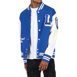 Chaqueta de Béisbol Personalizada para Hombre con Cuello Alto Delgado, Logotipo Frontal y Mangas de Cuero - Product Image 3