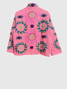 Hand Embroidered Tiger Floral <b>Velvet</b> Jacket Full Sleeve Mandarin Collar Plus Size Women's Spring Wear - Product Image 4