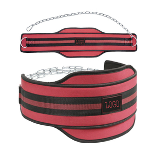 Ceinture de soutien lombaire réglable rouge et noire à rayures avec chaîne pour la musculation et l'entraînement en force, fermeture auto-agrippante unisexe - Product Image 1