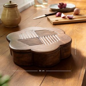 Organisateur en bois style moulin à chocolat et épices, marron bicolore, fait main, 4 compartiments, avec cuillère intégrée, compatible lave-vaisselle, écologique - Product Image 4