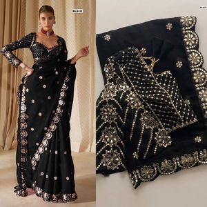 Premium Indian Saree Set Georgette With Sequence Embroidery Work Outfit Wedding Party wear Elegant Festive Wear Outfit For Women - Product Image 3
