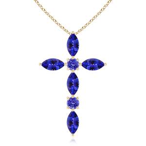 Top Quality Handmade Fine Jewelry Christmas Gift 14K Gold Marquise & Round 0.78Ct IGI Certified Natural Tanzanite Cross <b>Pendant</b> - Product Image 1