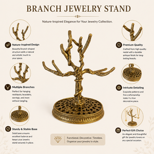 Vintage Brass Jewelry <b>Tree</b> <b>Stand</b> Decorative Necklace Bracelet Ring Holder Elegant Display Organizer for Vanity Storage and Decor - Product Image 5