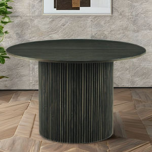 Table à manger ronde solide avec base de piédestal minimaliste finition sombre pour la décoration intérieure hôtels restaurants utilisation en extérieur - Product Image 1