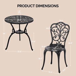 Set Bistrot 3 Pezzi in Alluminio Pressofuso per Tutte le Stagioni, Tavolo e Sedie da Esterno in Vimini per Aree Bistrot in Giardino - Product Image 4