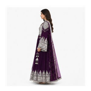 Purple Silk <b>Silver</b> Ethnic Clothing Embroidery And Tassels Traditional Indian Wedding <b>Dress</b> Afghan Kuchi <b>Dresses</b> For Women - Product Image 4