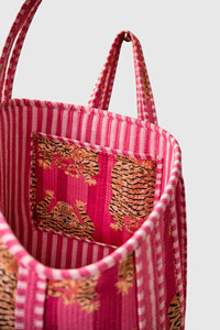 Sac fourre-tout en toile à imprimé tigre rose, style bohème, fermeture ouverte, sac de shopping pour femmes, toutes saisons - Product Image 4