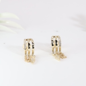 Gold Bali Huggie Hoop <b>Earrings</b> Classic Triple Row Lab Grown <b>Diamond</b> Brilliant Cut Crystal Multi Strand <b>Dangle</b> Tassel Fine - Product Image 1