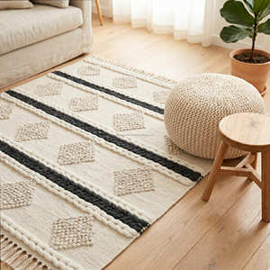Different Color Bohemian Striped Wool <b>Runner</b> Rug Rectangle Washable Handmade With Fringes For Bedroom Floor Decor Weave Texture - Product Image 3