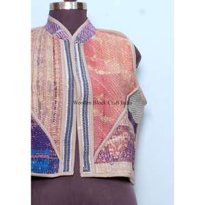 Chaleco de Invierno para Mujer, Estilo Vintage, con Parches Kantha, Tejido de Algodón Transpirable y Ecológico, Estilo Indio, Chaqueta Corta - Product Image 2
