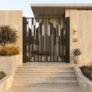 Puerta de Entrada Doble Abatible de Hierro Forjado con Recubrimiento en Polvo, Impermeable y Antirrobo, Estilo Moderno Clásico de Lujo para Villa, 8 pies, Premium - Product Image 4