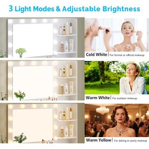 5-Drawer 2-Shelf Dressing Table Set White Particleboard Melamine Finish 11 Three-Tone Light Bulbs Power Strip Makeup Vanities - Product Image 3