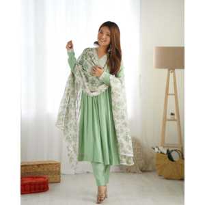 Hermoso Conjunto de Kurti y Dupatta con Corte Naira, para Fiesta, Talla XS, Manga Larga, Tela de Chifón Transpirable - Product Image 2