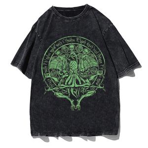 เสื้อยืดโอเวอร์ไซส์ลายกางเขนสไตล์โกธิคสำหรับผู้ชาย แขนสั้น คอกลม ผ้าคอตตอนเจอร์ซีย์ฟอกทรงพอดีตัว - Product Image 6
