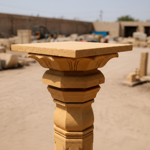 Colonne/Pilier décoratif carré en pierre de grès naturelle massif sculpté à la main - Product Image 4