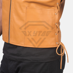 Chaleco de Motociclista de Cuero Marrón para Hombre, Personalizado por el Fabricante, Sin Mangas, Prenda Exterior de Cuero Genuino para Motociclistas, Chaleco para Club - Product Image 6