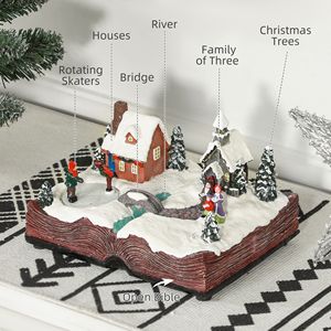 Decoraciones navideñas para casas de pueblo que funcionan con pilas, luces LED, música y patinadores de hielo giratorios, decoraciones navideñas festivas de Papá Noel - Product Image 4