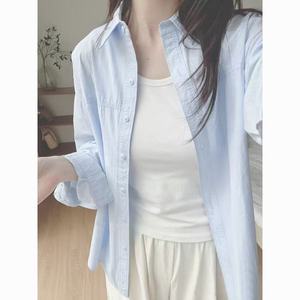 เสื้อเชิ้ตผู้หญิงผ้าฝ้าย 100% ติดกระดุม แขนยาว สีฟ้าอ่อน สไตล์ลำลอง ทรงหลวม ใส่สบาย รุ่นพื้นฐาน สำหรับฤดูใบไม้ร่วง ปี 2026 - Product Image 2