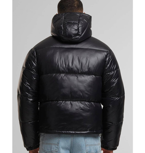 Chaqueta Acolchada Brillante Negra con Capucha para Hombre, Ligera, de Manga Larga, Tallas Grandes, con Relleno de Poliéster, para Invierno - Product Image 3