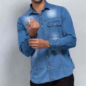 เสื้อเชิ้ตยีนส์แฟชั่นล่าสุด ดีไซน์ทันสมัย ปิดกระดุม คอปกเสื้อพับได้ สำหรับผู้ชาย พร้อมโลโก้สั่งทำ เสื้อเชิ้ตฤดูร้อน - Product Image 2