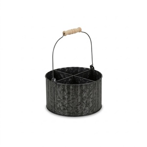 Caddie en métal galvanisé blanc vieilli de style rustique avec 4 compartiments, porte-ustensiles, organisateur de couverts et de service - Product Image 6