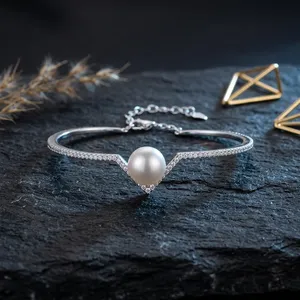 Brazalete de Perlas y Circonitas en Plata de Ley 92.5 KLSB-20553 - Product Image 6