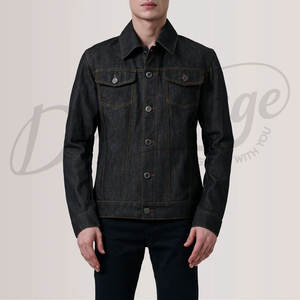 Veste en jean noire classique pour homme, boutonnée, manches longues, vêtement décontracté, vêtement d'extérieur - Product Image 2