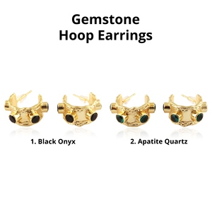 Custom Design Round Cut Black Onyx Apatite Quartz Gemstone Hoops 18k Gold Plated Texture Hoop Brass <b>Earring</b> For Women Jewelry - Product Image 1