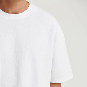 Men's Oversized <b>White</b> Cotton T-Shirt Short Sleeve O-Neck Casual Solid Knitted Plain Blank Design - Product Image 4