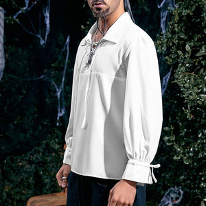 Camisa Pirata para Hombre, Estilo Kilt Escocés, con Cordones, para Festivales, Ropa Pirata, Top Ventas - Product Image 5
