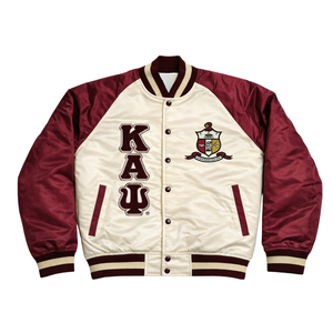 Chaqueta Bomber Krimson y Kream de Kappa Alpha Psi, Estilo Universitario de Fraternidad Griega, Prenda Exterior Premium - Product Image 4