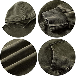 Sweat-shirt à capuche vintage surdimensionné en molleton de coton épais vert forêt délavé pour homme - Product Image 5