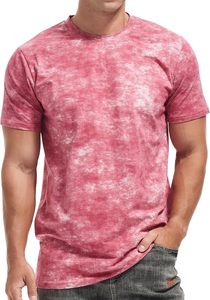 Men's Tie-Dye Short Sleeve T-<b>Shirt</b> Regular Fit O-Neck Knitted Casual Style <b>Pink</b> Patterned Top - Product Image 3