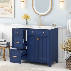 Mobile Bagno Stile Transizionale da 36 Pollici con Lavabo in Resina, Mobiletto Singolo con 2 Cassetti e 1 Ripiano Regolabile - Product Image 2