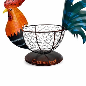 Colorful Rooster Fruit <b>Basket</b> Metal Chicken Kitchen Decor, Farmhouse Countertop Organizer, Rustic Wire <b>Egg</b> Holder, Country Style - Product Image 1