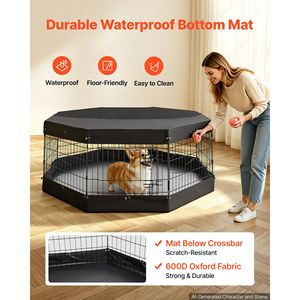 24-Inch 8-Panel Dog Playpen with Top <b>Cover</b> Bottom Pad Foldable Heavy Duty Metal Pet <b>Fence</b> - Product Image 4