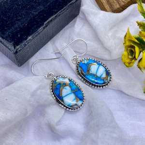 Pendientes Colgantes de Cobre y Turquesa, Plata de Ley 925, Hechos a Mano, Joyería con Piedras Preciosas, Regalo para Mujer - Product Image 1