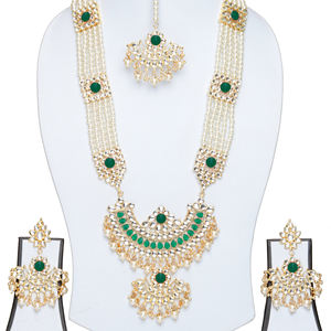 Indian Stylish Layered Pearl Rani Haar Long Kundan Necklace Jewellery Set Wedding Engagement Party Gift Antique Gold Plated - Product Image 3