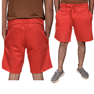 Shorts de survêtement personnalisés pour homme, en molleton 100% coton épais, style streetwear vintage, taille mi-haute, ourlet brut, avec strass, pour l'été - Product Image 6