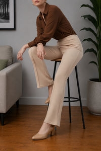 Pantalon large pour femme en crêpe, couleur unie, anti-plis, taille élastique, coupe droite, longueur complète, idéal pour le bureau - Product Image 3