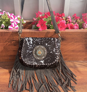 New Arrival Hair on Hide Fur Leather Fringe <b>Designer</b> Concho Sling <b>Bag</b> Metallic Fur Suede Leather <b>Bag</b> Party Wear Women Sling <b>Bags</b> - Product Image 5