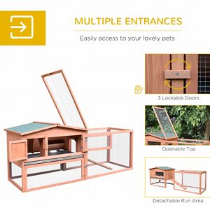 Conejera de madera para exteriores de 62 pulgadas, desmontable, con corral elevado y casa principal natural, hábitat para animales pequeños, casa para mascotas y muebles - Product Image 3