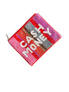 Porte-monnaie perlé brodé à rayures avec fermeture éclair, fait main en perles de rocaille, pochette à citation décorative, léger et vintage - Product Image 2