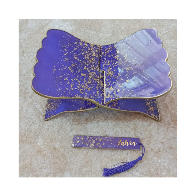 Resin Handmade Eco-friendly Quran Stand Bookmark Islamic Gift Holder Cyan Color Rehal Premium Design Minimalist Reading Books
