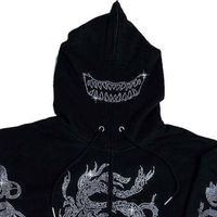 Sweat-shirt unisexe surdimensionné de haute qualité, style streetwear Y2K, avec strass, motif dragon, fermeture éclair intégrale, style gothique, hip hop, pour homme.