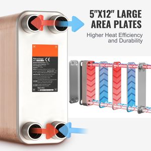 Intercambiador de Calor de Placas Soldadas 5"x 12" 100 Placas Cobre/Acero Inoxidable 316L Intercambiador de Calor Agua-Agua 5"x 12" 100 Placas - Product Image 4