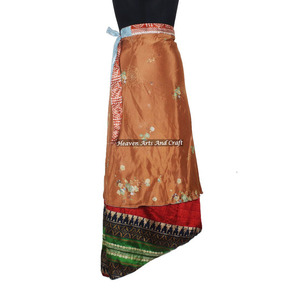 2 Layer <b>Beach</b> Wrap Skirts Women Wear Vintage Silk Sari Long Length Wrap Around Skirt 2 Layer Reversible Saree Bohemian <b>Magic</b> - Product Image 1